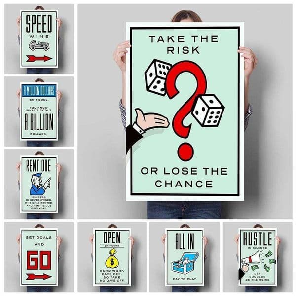 Monopoly Millionaire Money Canvas Decorative Painting Motivational Quote Art Poster Cartoon Figure Mural Home Wall Decor Picture 26L0505