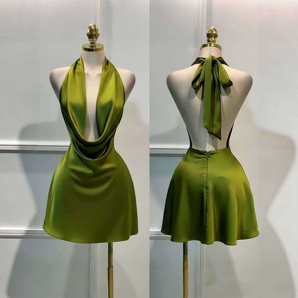 G Ready To Wear Women S Solid Color Satin Dress With Back Zipper Open Back Fitted Style For Vacation Party And Evening Events Luxury