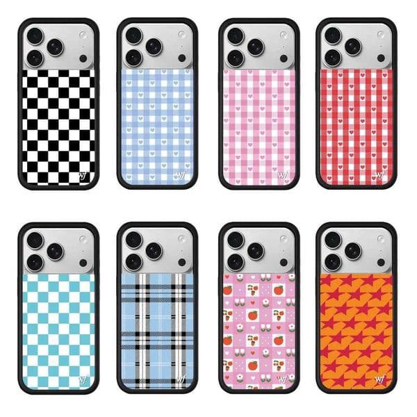 Wildflower INS Strawberry cherry Plaid pattern Phone Case for 17 12 13 14 Pro Max Little love 16 Plus 15 pro 3D WF cartoon Funda 26H0505