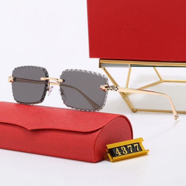 Luxury Rimless Square Designer Sunglasses - Crystal Cut Edge & Panther Head Accents UV400 Eyewear for Men Women