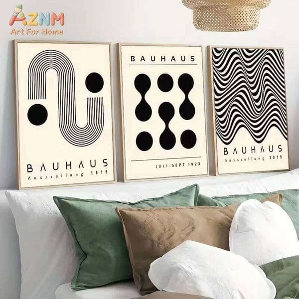 AZNM Bauhaus Geometric Canvas Wall Art Black Beige Abstract Print Retro Exhibition Poster Home Decor 26H0505
