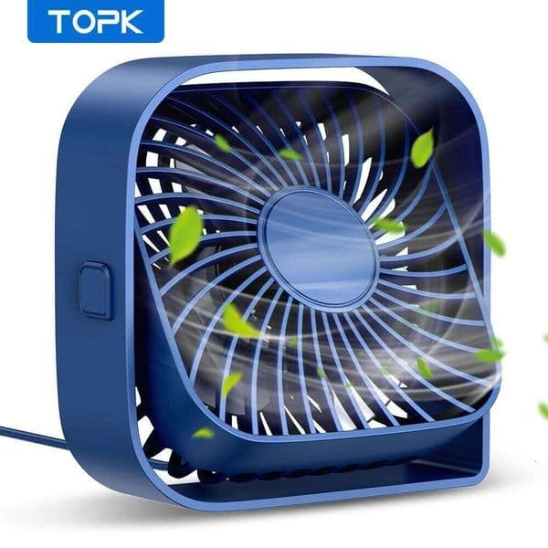 TOPK Mini Portable USB Desk - 3 Speed Strong Airflow, Quiet Operation, 360° Rotatable Table Fan for Home, Room Indoor Use
