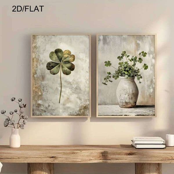 Retro Lucky Four-leaf Clover Canvas Prints Still Life Plant Wall Art Posters for Modern Living Room Bedroom Bathroom Home Decor 26Y0505