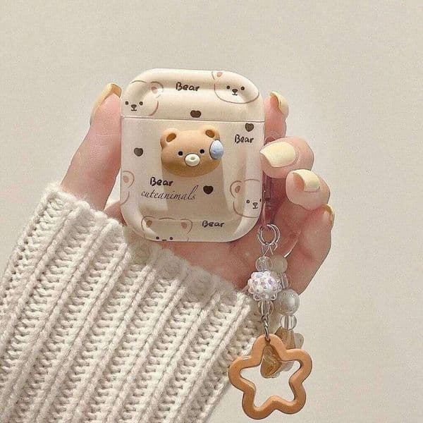 Cute Lovely Bear TPU Material Suitable for AirPods 1/2/3/pro/pro2 Headphone Protective Case With Hook 26W0505