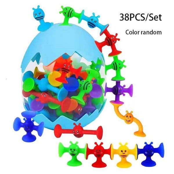 38pcs/Set Bees Suction Cup Bath Toys Window With Dinosaur Eggshell Storage Travel Parent-child Interactive Game,Gift for Kids 26W0505