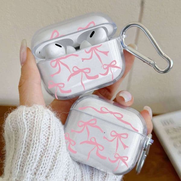 Pink Bow Designed 4 3 1 2 Gen Earphone Protecitve Case For AirPods Pro2, Pro3,Pro Cover with Keychain Accessory 26W0505