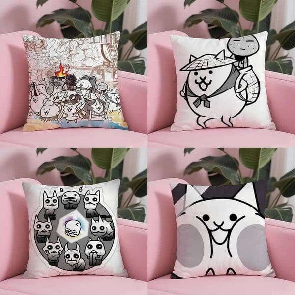B-Battle Cats Anime Pillow Case Anti-dustmite Pillowcase Invisible Zipper Silky Short Plush Sofa Cushion Cover 26W0506