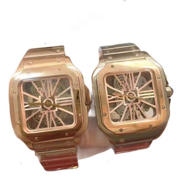 carter watch santons-style Roman series high-quality quartz square hollow steel band men's watch