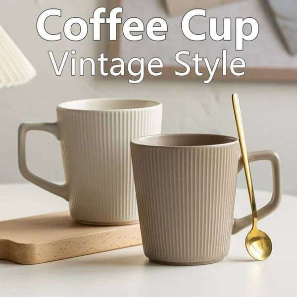 Coffee Vintage Style Striped with Handle Simple Ceramic High Capacity Milk Breakfast Mug for Household Office Water Cup 26L0506