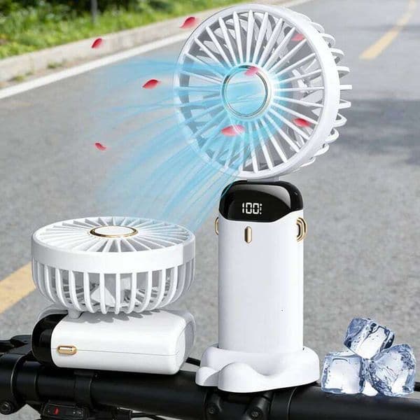 USB Rechargeable Mini 1800mAh Foldable Handheld 5 Speed Neck Hanging Fan Desktop Phone Stand LED Display Screen