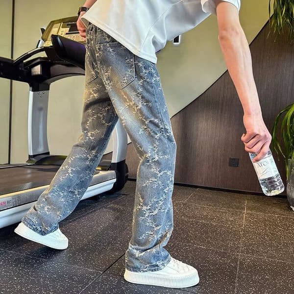 2026 New Designer American Slim Fit Versatile Retro Jacquard Men's Jeans Autumn New Design Fashionable Ins Brand Loose Straight Casual Men's Pants