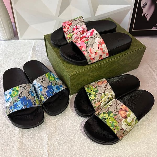 Top Quality Designer Slippers Mens Womens Slides Floral Flat Gear sole Luxury Sliders Summer Beach shoes pantoufles claquettes Rubber Slippers Slide Sandal