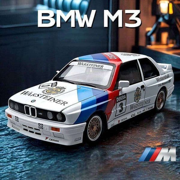 1:24 BMW M3 E30 1987 DTM Alloy Car Model Sound and Light Pull Back Children's Toy Collectibles Birthday gift 26Y0505