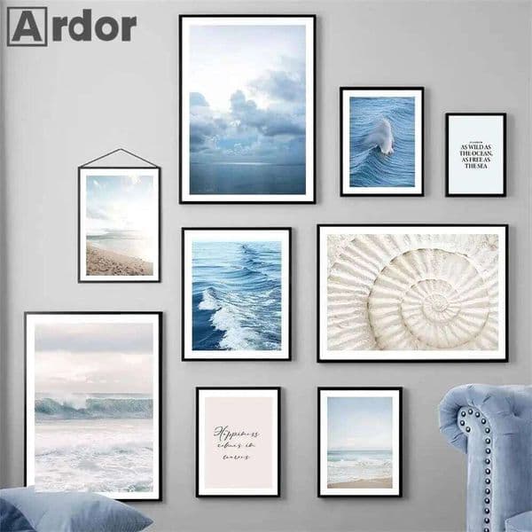 Blue Ocean Sea Wave Landscape Canvas Painting Beach Seascape Nature Poster Wall Art Print Nordic Living Room Home Decor 26L0505