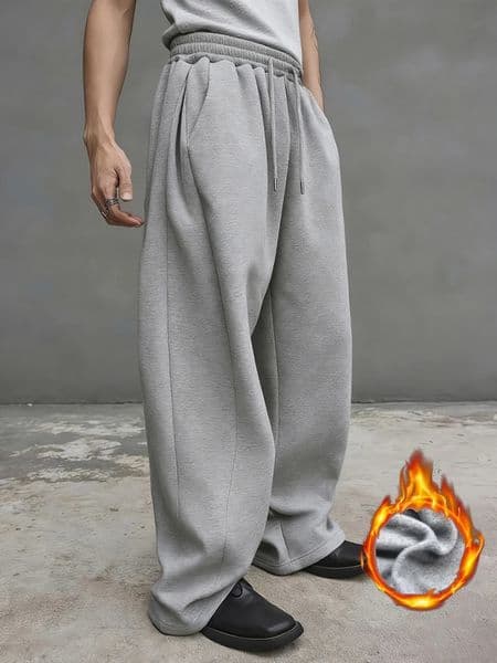 Mens Large Size Oversized Wide-Leg Sweatpants Loose-Fit Trousers with Elastic Waist Drawstring Breathable Winter Pants for Gym 260506