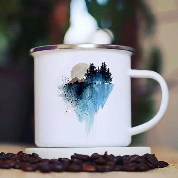 Nordic Moon Creative Enamel Campfire Mugs Outdoor Travel Water Cup Picnic Bonfire Party Beer Drink Juice Coffee Mug Camping Gift 26L0506