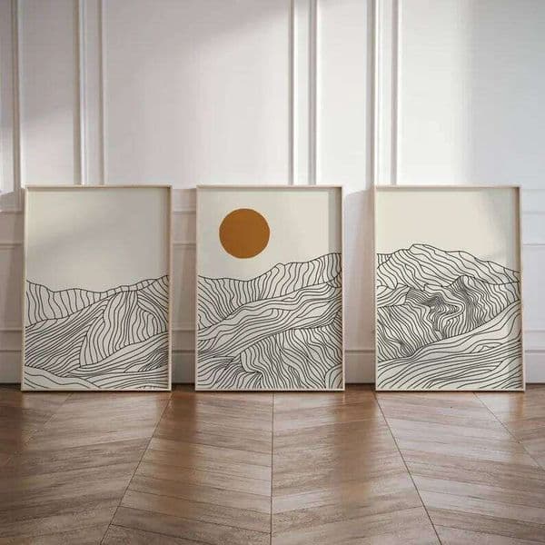 3pcs/set Japanese Alps Sunrise Canvas Printing Abstract Line Landscape Wall Art Poster for Modern Living Room & Home Decor 26L0505