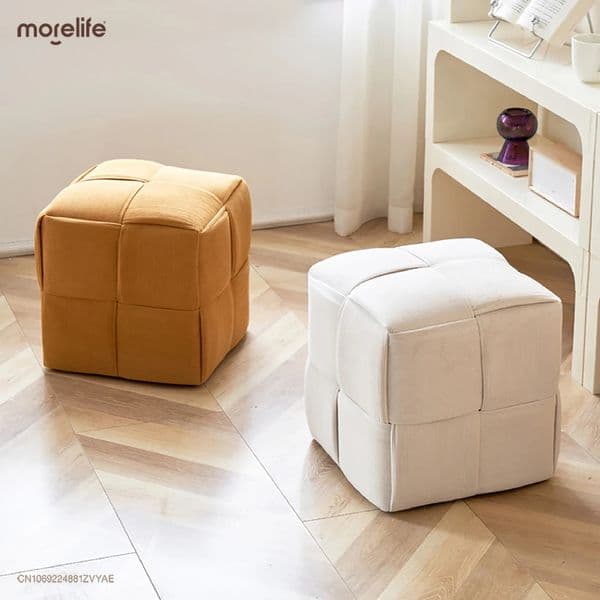 Vintage Cloth Stool Household Tea Table Square Corduroy Sofa Stools Ottomans Footstool Shoe Changing Bench Nordic Furniture