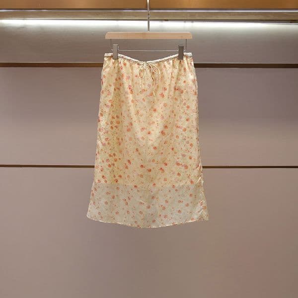 High-End Women's Clothing Summer New French Romantic Sweet A-Line High-Waisted Slimming Floral Print Skirt for Women