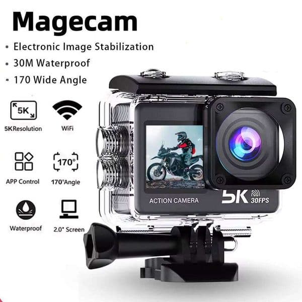 Magecam 5K30FPS Action 2.0'' Touch LCD 170 DVR 30M Waterproof Remote Control 5X Zoom Helmet WiFi 4K60FPS Sport Camera 26H0506