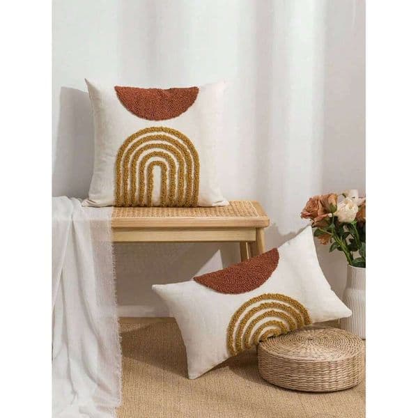 Throw Pillow Case cover with semicircular geometric patterns, made of canvas, suitable for sofas in bedrooms and living rooms. 26W0506