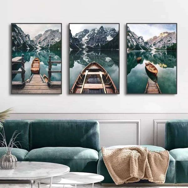 Diy Painting 3Pcs Nature Landscape Wall Art Lake Boat Full Mosaic Diamond Embroidery Home Decor Triptych 26L0505