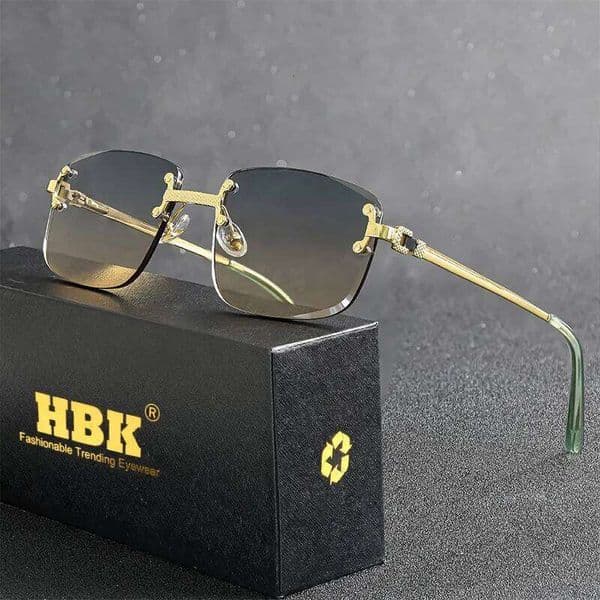 HBK Square Rimless Sunglasses Women Retro Metal Sun Glasses Men Luxury Party Business Gradient Shades Summer Style 26Y0506