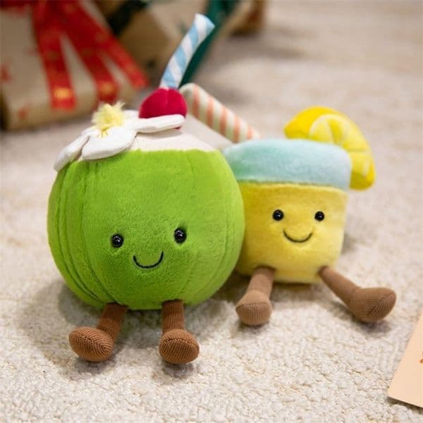 Plush Keychain Coconut Lemon Tea Stuffed Doll Figure Soft Fluffy Bag Charm Hanging Ornament Small Daily Carry Accessory