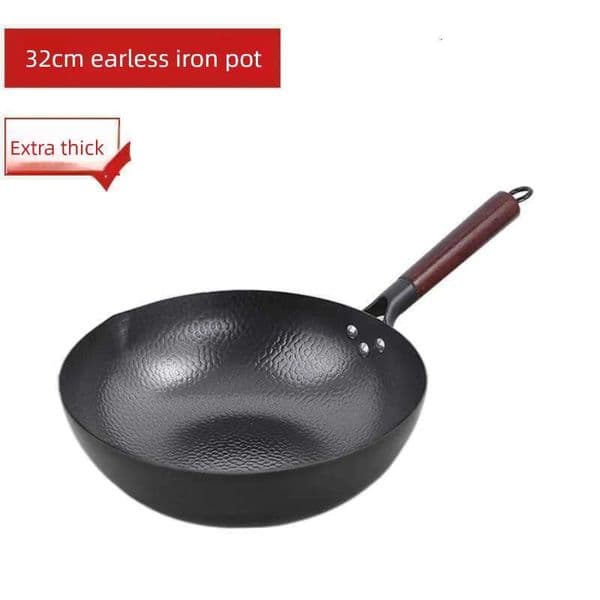 2026 New Pans Carbon Steel Wok Pot 32Cm Frying Pan With Wooden Lid Uncoated Flat Bottom Chinese Induction Electric Potl2403 Free Shipping