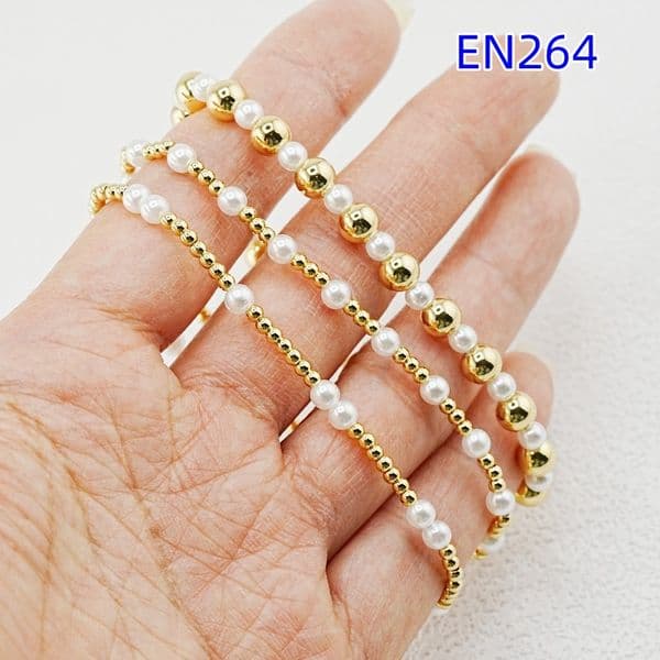 3pcs Stretch Stackable Bracelets Waterproof 18K Gold Filled Pearl Bracelet Set With Gift Box & Bag EN264