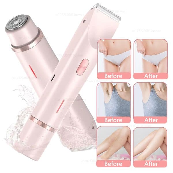 2 in 1 Electric Razors Shaver for Women Body Hair Removal Epilator Hair Trimmer IPX7 Waterproof Wet&Dry Use Bikini Double Head Shaver