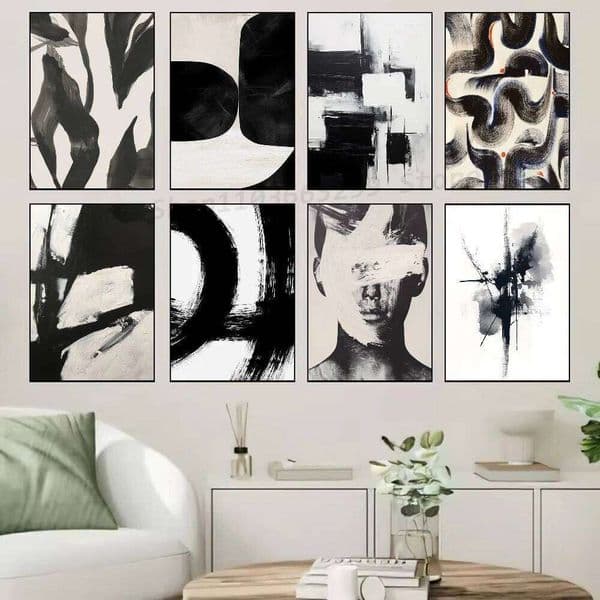 1pc Simple Style T-Textured Abstract Black And White Canvas Painting Print Art Wall Decor 26L0505