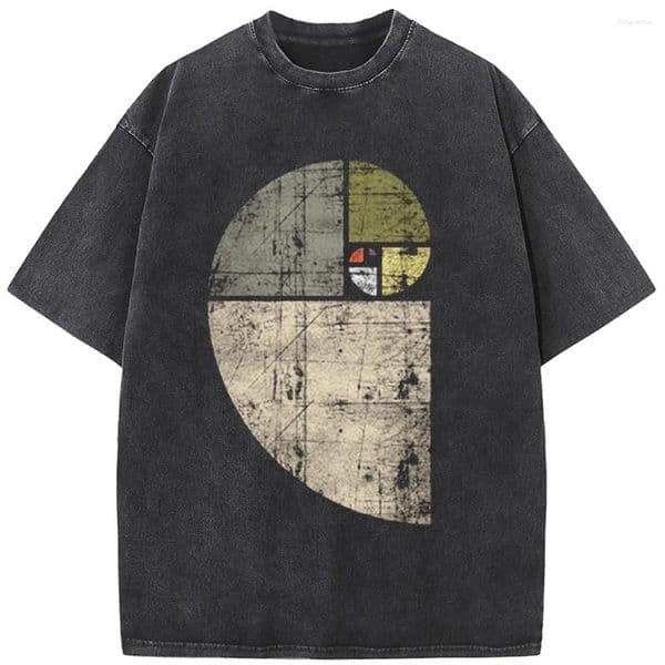 Men's T Shirts Retro Fibonacci Short-sleeve Hip-hop Street Clothing And Women's Water-wash Vintage T-shirt Casual