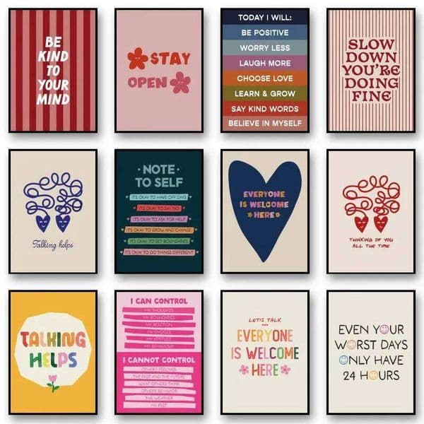 Be Kind to your mind Mental Health Psychology Art Canvas Posters Quotes Prints Wall Picture for Therapy Office Decor 26L0505