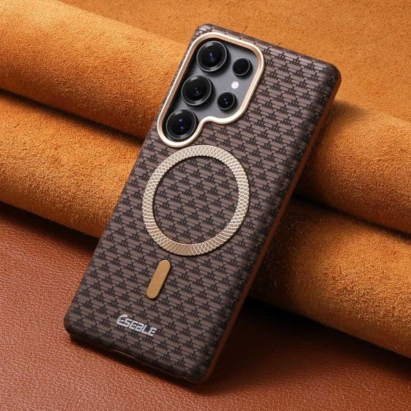 Luxury Faux Leather Phone Case Magnet Wireless Charging Frosted Feel For Galaxy S26 Ultra S25 Plus S24T260506