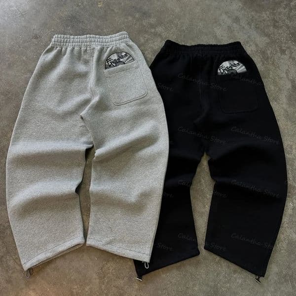 Black personality oversized drawstring flannel lining elastic waistband casual streetwear Petite Y2K casual pants street wear 260506