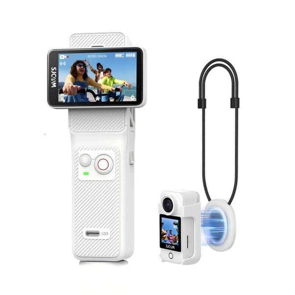 SJCAM White C400 Pocket Necklace Combo,Handheld Motion Camera, 7H Power use,6-Axis Stabilizer Sports Action Cam 26H0506