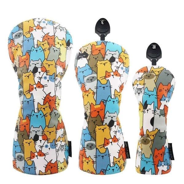 1pc/3pcs Golf Covers for Driver & - Premium PU Material cover, Designed to Fit All Woods and Drivers (Cute Cats 26Y0506