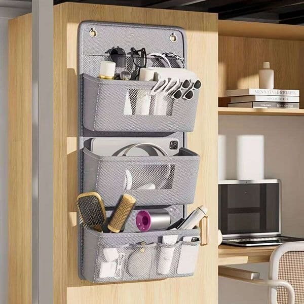 Multi-Functional Gray Wall-Mounted Storage Organizer Multi-Pocket Hanging Bag with Viewing Windows& for Offices&Closets 26Y0506