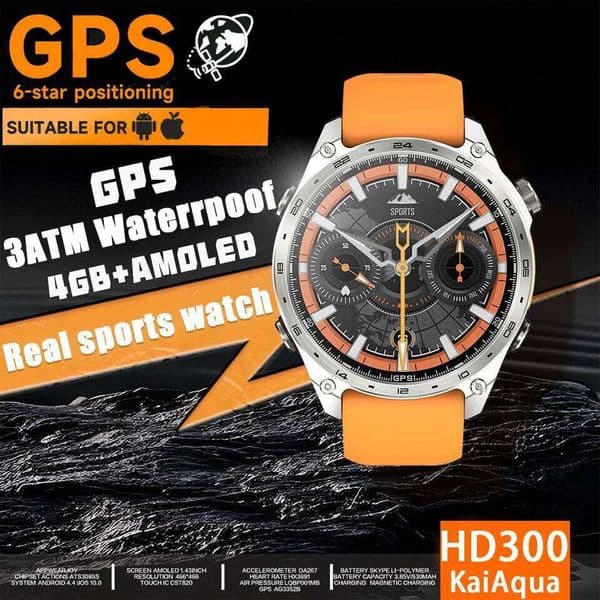 Smart Watch AMOLED HD300 Pro GPS Track Offline Map 4GB RAM Recorder Flashlight Outdoor Sport Barometer Altitude Compass 26L0506