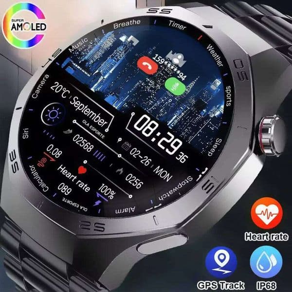 2025 New For Android ios Smart Watch Men HD AMOLED Screen GPS Motion trajectory Heart Rate BT Calls SmartWatch Waterproof 26Li0506