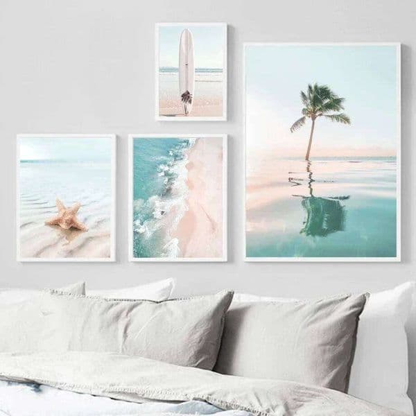 Seascape Scenery Picture Blue Beach Landscape Coconut Tree Posters Wall Art Aesthetics Print Canvas Painting for Home Decor 26L0505