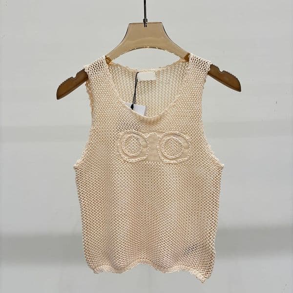 Designer Women Cropped Tank Tops Round Neck Embroidery Knitted Vests Summer Vacation Dinner Birthday Singlets