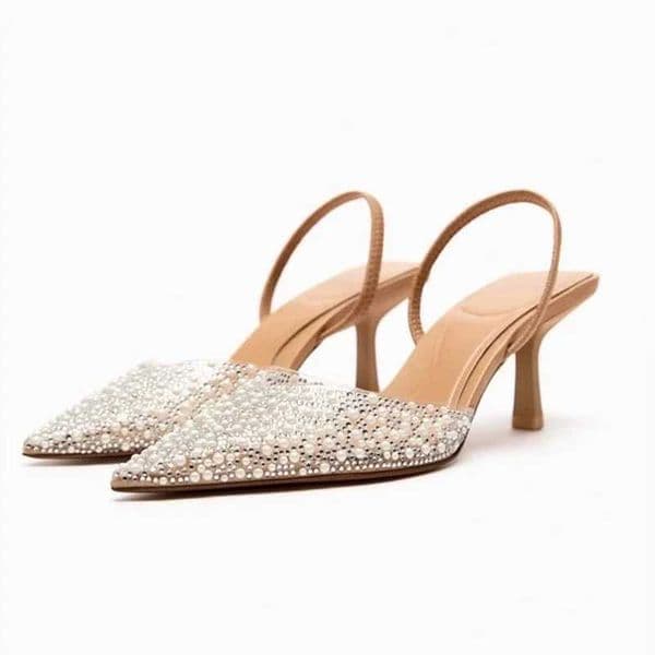 2025 Fashion Summer Women High Heels Sandals Pearl Decoration Slingback Pointed Toe Elegant Party Wedding Bridal Ladies Shoes L260506