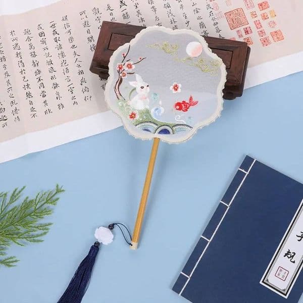 Party Dance Accessories Classical Round Embroidered Vintage Silk Semi-transparent Double Sided Hand Fan Photography Prop ddmydog