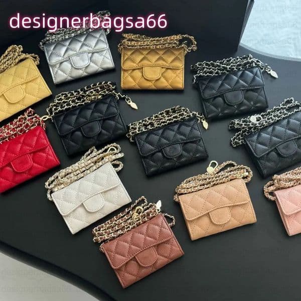 Designer women wallet caviar sheepskin wallets Leather Handbag shoulder Bags bum Bag Ladies card holder style leather chain square lattice portable coin purse