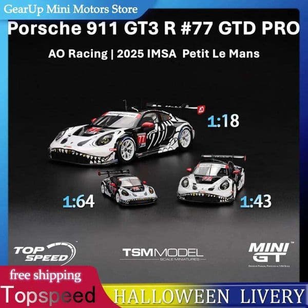 New Pre-Sale Top Speed 1:18 Porsche 911 GT3 R AO Halloween Theme Le Mans Livery Limited Edition Collection Alloy Car Model Toy 26W0506