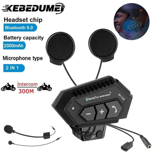 KEBIDUMEI Bluetooth Motorcycle Intercom Headset Helmet For 2 Riders intercommunicator Moto 300M Handsfree Waterproof Interphone