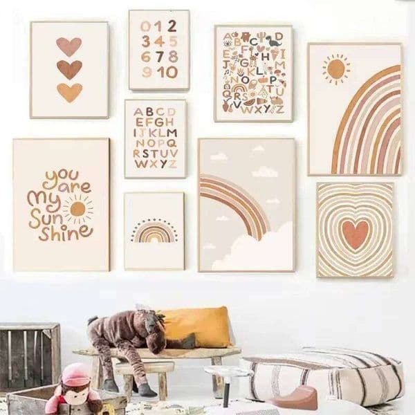 Nursery Posters Sun Rainbow Canvas Painting Alphabet Print Number Poster Nordic Wall Art Pictures for Kids Room Decorati 26L0505