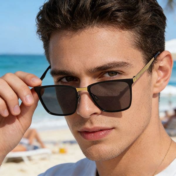 Free Shipping New Men's Metal Polarized Sunglasses, High-End Ultra-Light Night Vision Driving Glasses, Fashion Square Frame Sunglasses
